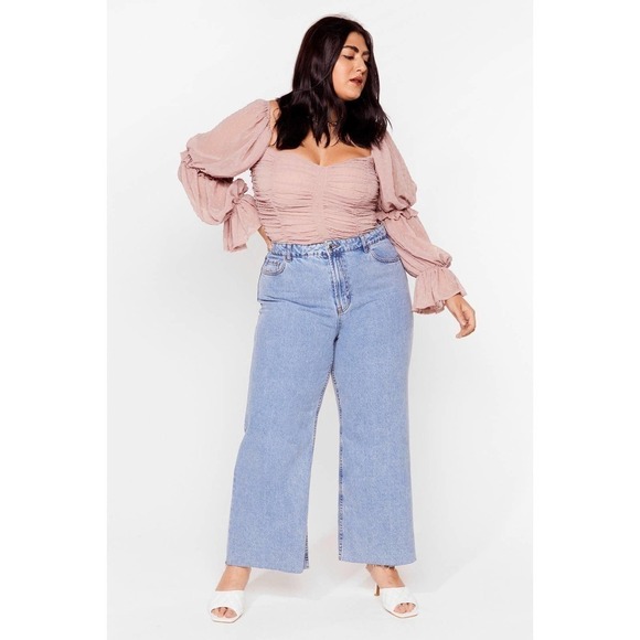 NWT Nasty Gal Plus Ruched Mesh Puff Sleeve Top Victorian Cottagecore Pink Sz 16 - Picture 2 of 9